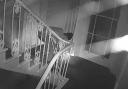 CCTV - the fire was started in a communal hallway. Inset: The blaze, and Edward Teagle