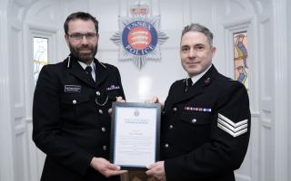 Commended - Dep Chief Con Andy Prophet presents Sgt Rob Partridge with his certificate