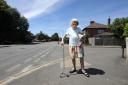 Doreen Patterson after her near miss with a scooter on this junction of Hills Crescent in Prettygate