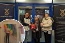 Remembered - Julie Taylor (Right) presents a a critical bleed kit to The Billericay School, (inset) her grandson Liam Taylor who died aged 19 after he was stabbed