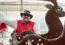 Colourful - Steve Coiley with his purple handlebar moustache during Santa sleigh preparations. Picture: Manningtree Rotary Club