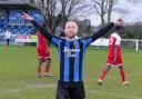 Arms aloft: Ade Cant celebrates after Little Oakley's win over Takeley.