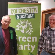 Support: Peter Banks and Colchester Green candidate Mark Goacher  Picture: Colchester Green Party
