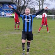 Arms aloft: Ade Cant celebrates after Little Oakley's win over Takeley.