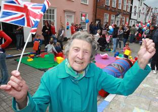 nigel brown
Kings head street Party, harwich.Bessie Oden,91, taking part in her third Jubilee Street Party.