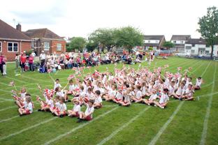 Photograph of children at Wix and Wrabness Primary School having enjoyed a sports day with a Jubilee theme on Friday June 1.