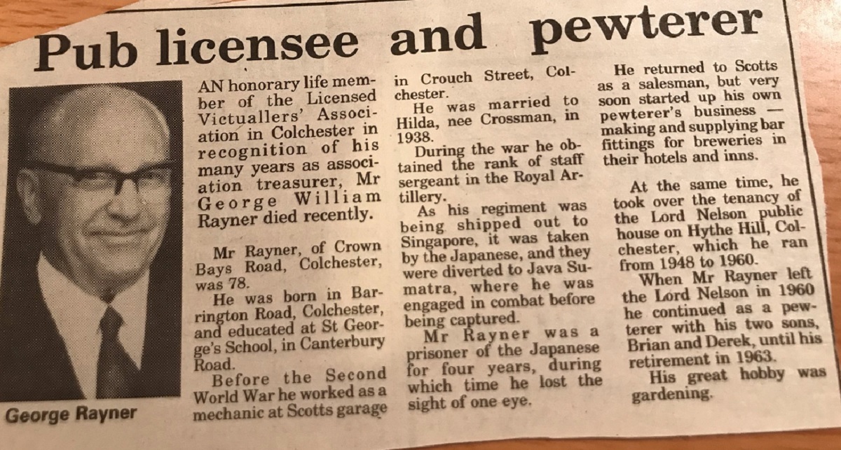 Looking back - a newspaper cutting reflecting on the life of Mr Rayners dad, George