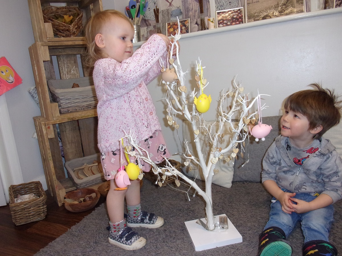 What a tree-t - Eloise King and Thomas Coates decorating the Easter tree at Busy Bees Day Nursery, in Stanway