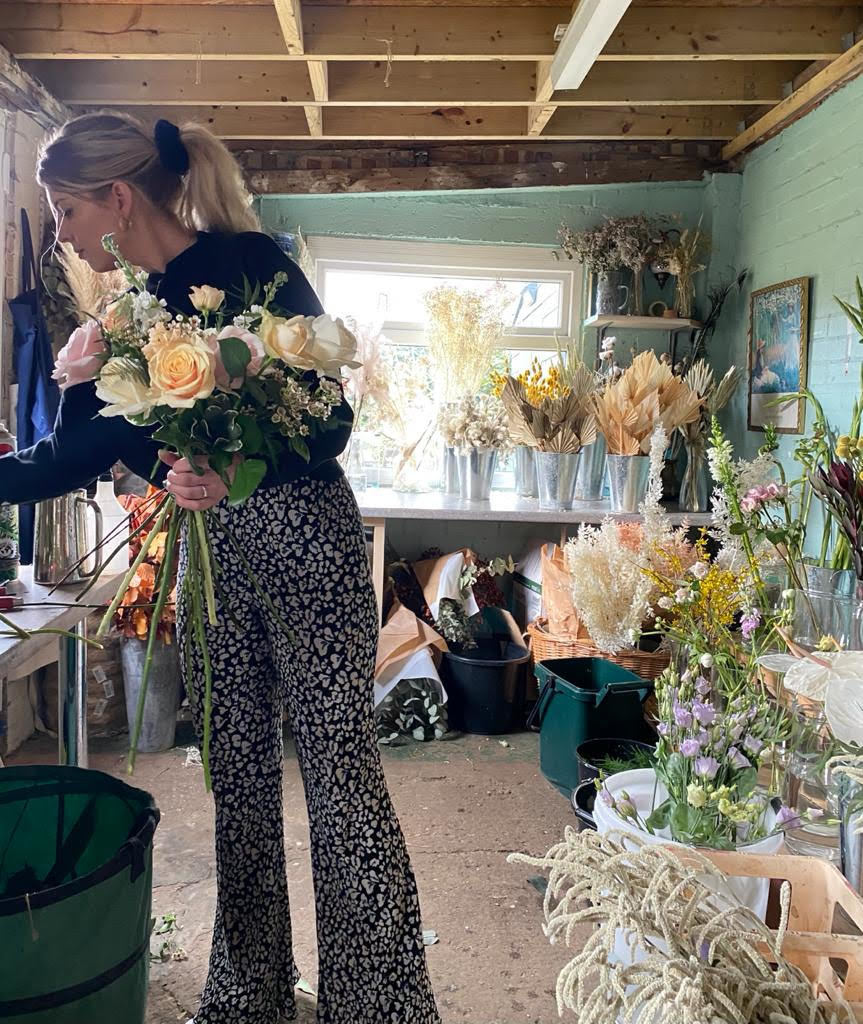 LucyAnn in her flower workshop