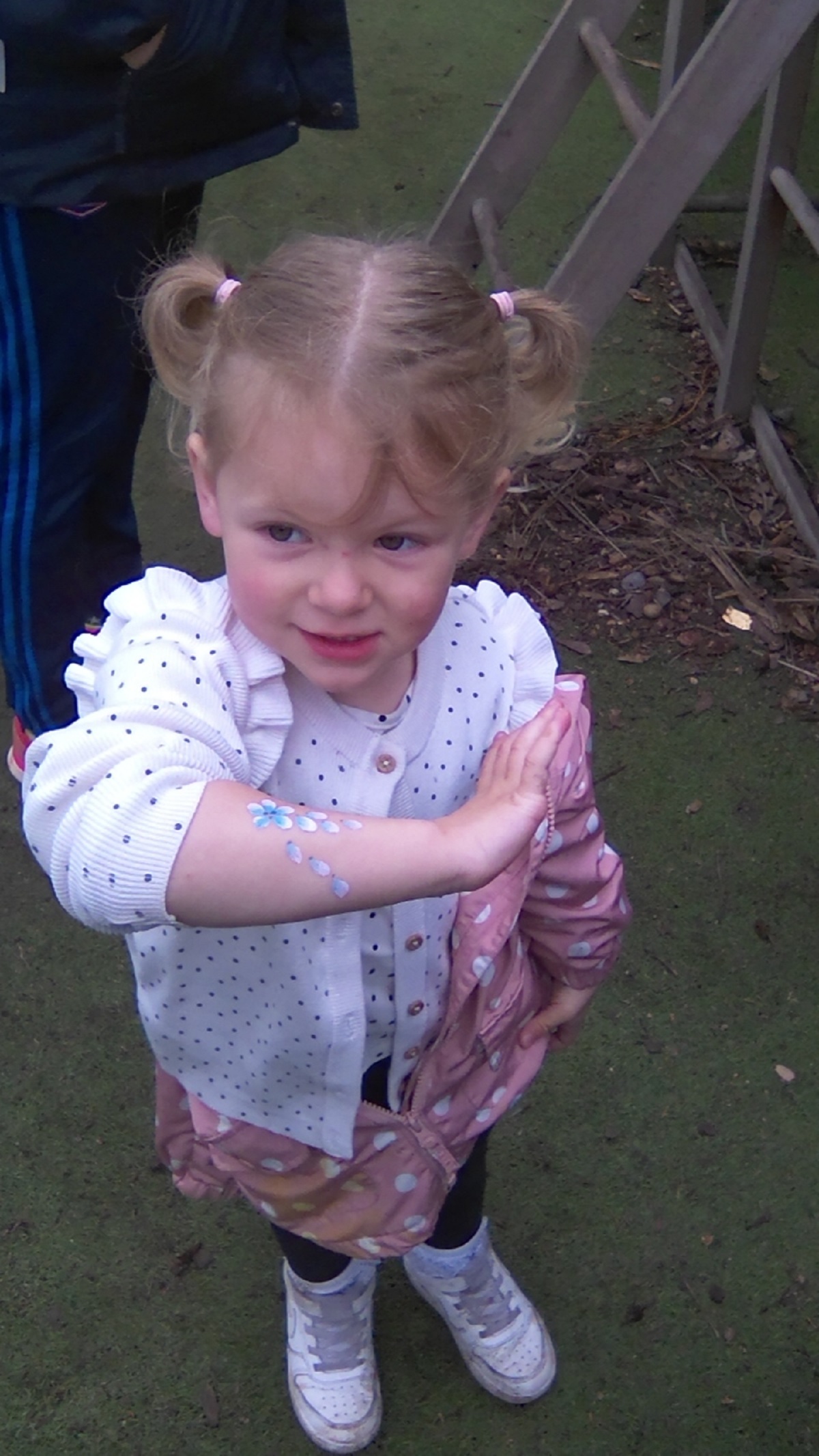 Bee careful - Myla Marshman, in Nursery, shows off her flower bodypaint design, used to attract bees in the garden area