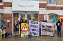 Protest - Demonstrators outside Hiscox in Sheepen Road, Colchester, on Friday