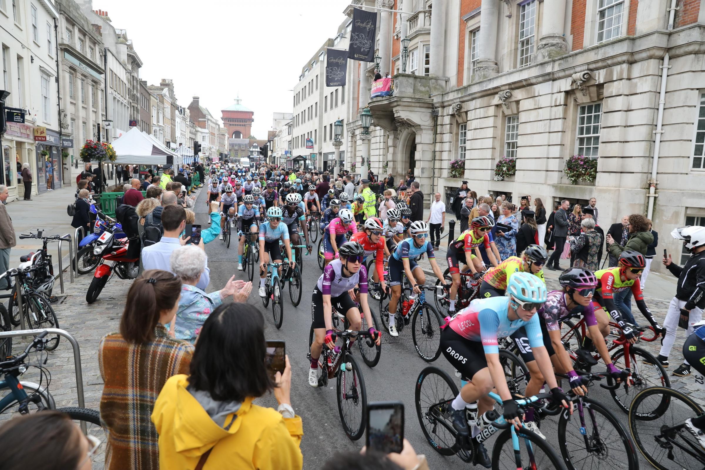 The Womens Tour arrives in Colchester High Street. Pictures: Steve Brading
