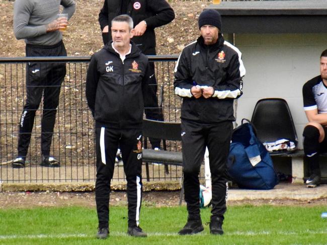Point gained: Harwich and Parkeston manager Sean Tynan (right) with Gary Kioussis saw his side claim a draw at Coggeshall United.