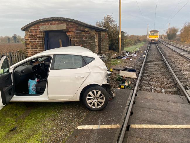Due to a train hitting a road vehicle at a level crossing between Great Bentley and Alresford Essex all lines are blocked
