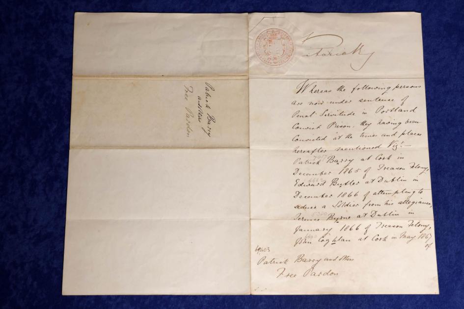 Rare pardon granted by Queen Victoria to Irish rebels set to be auctioned