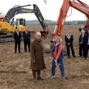 Works - Mid Suffolk District Council leader Suzie Morley was joined by Gateway 14 chairman Sir Christopher Haworth, Freeport East chief executive Mark Taylor and chairman George Kieffer to mark the official ground breaking at Gateway 14 Freeport site.