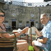 Cheers - Coral Carrington and Tony Gray at a previous Harwich Beer Festival at the Redoubt Fort
