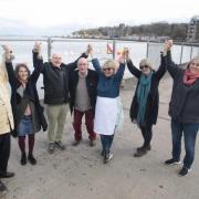 Free the Quay campaigners - Simon Bullimore, David McKay, Kath Lees, Ian Tucker, Sheri Singleton, Nancy Bell, Bettina Bullimore at Mistley Quay
