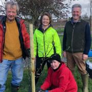 Tree Planting - Roger Muir owner of Ken Muir Ltd, Project Lead Angenita Hardy-Teekens, Cllr Peter Schwier and a volunteer