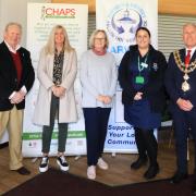 Team Up -  Prof Chris Booth (CHAPS), Sonia Shelcott (CHAPS), Kathryn Male (H&D Fellowship for the Sick), Kelly Stanford (Macmillan Cancer Care) and Harwich Mayor Ivan Henderson