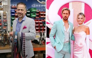 Maker Neil Stock and Ryan Gosling and Margot Robbie at the Barbie premier